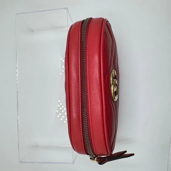 Gucci Marmont Oval Belt Bag Interlocking GG Quilted Leather Red Small 75 cm - Picture 10 of 16